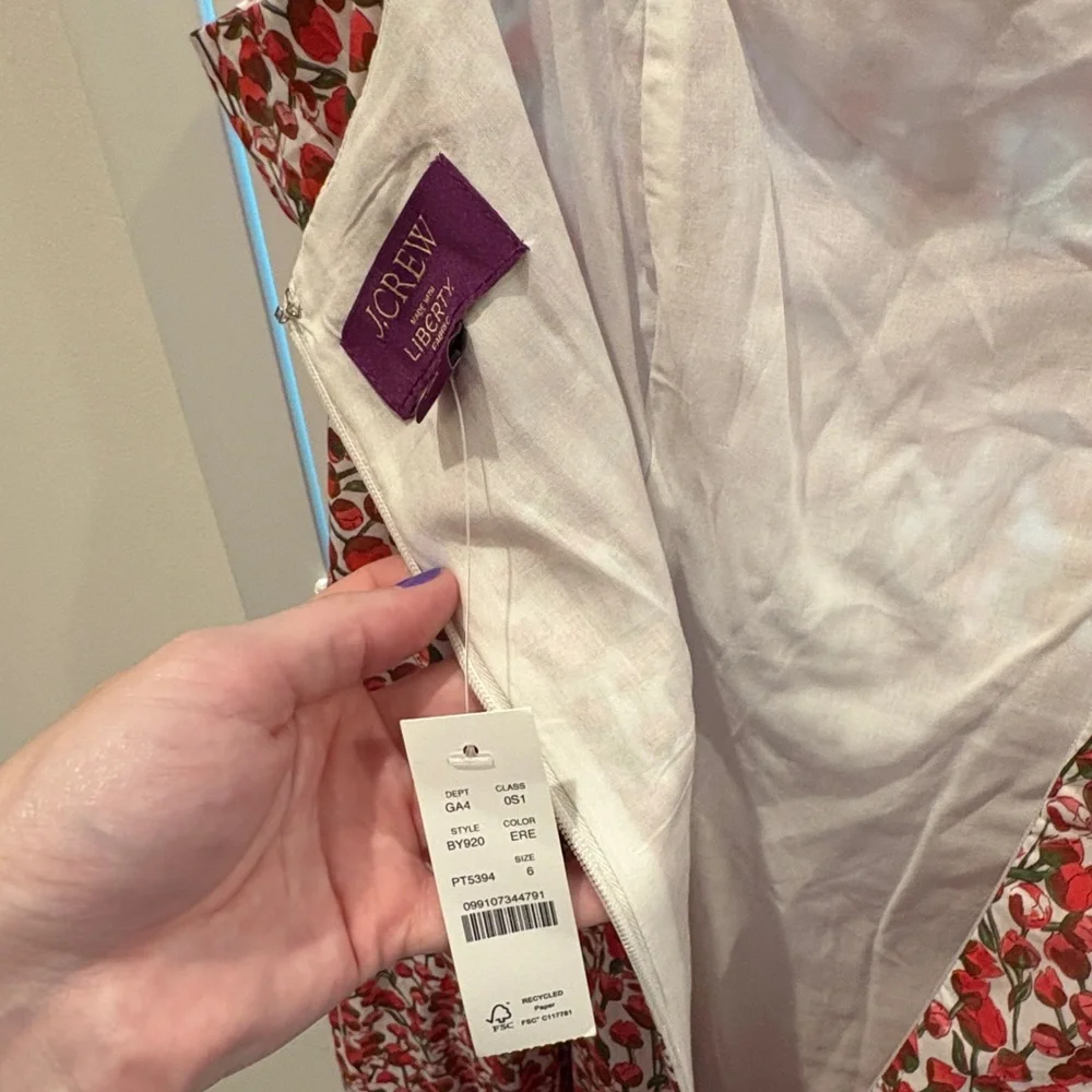 NWT J.Crew Seamed Flare Midi Dress in Liberty® Eliza's Red Fabric Size 6